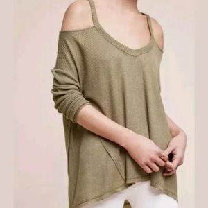 Anthropologie Olive Green Cold-Shoulder knit sweater